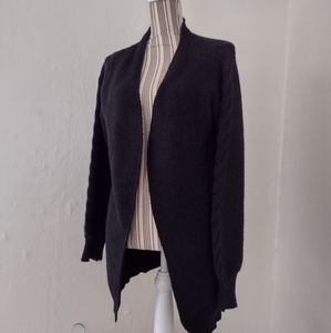 Breakout Vintage Black Wool Blend Chunky Knit Open Cardigan Sweater Size M